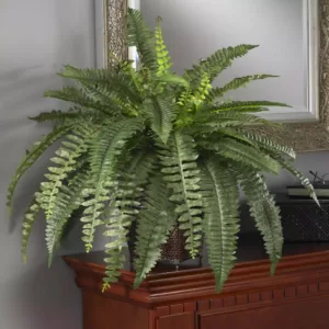 Nearly Natural 23 in. Boston Fern Silk Plant with Wicker Basket