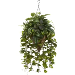 Nearly Natural 36 in. Vining Mixed Greens with Cone Hanging Basket