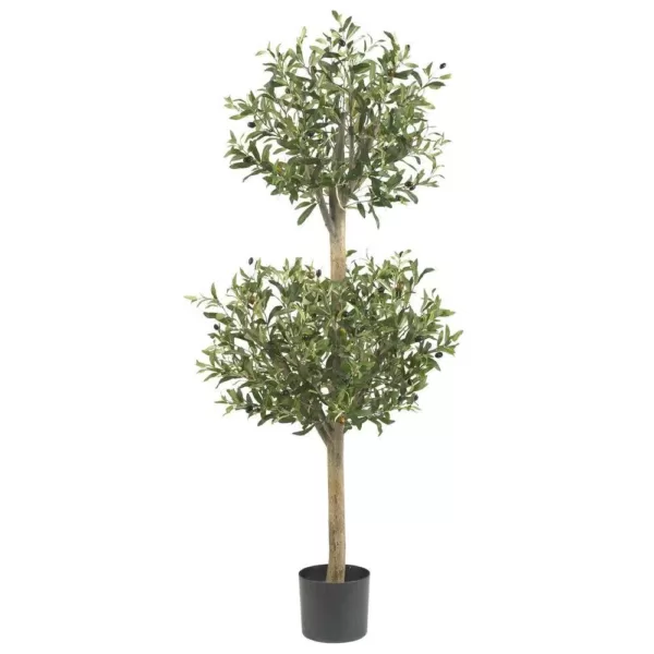 Nearly Natural 4.5 ft. Green Olive Double Topiary Silk Tree