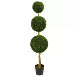 Nearly Natural 5.5 ft. UV Resistant Indoor/Outdoor Triple Ball Boxwood Artificial Topiary Tree