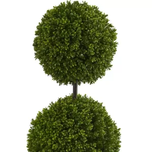 Nearly Natural 4 ft. High Indoor/Outdoor Boxwood Double Ball Topiary Artificial Tree in Oval Planter