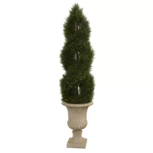 Nearly Natural Indoor/Outdoor 5 Ft. Double Pond Cypress Artificial Spiral Topiary Tree in Urn UV Resistant