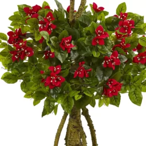 Nearly Natural 4.5 ft. High Indoor/Outdoor Double Bougainvillea Topiary Artificial Tree in Oval Planter