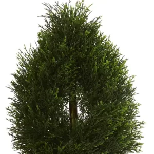 Nearly Natural 5 ft. High Indoor/Outdoor Double Pond Cypress Spiral Topiary Artificial Tree in Black Wash Planter