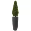 Nearly Natural 50 in. Boxwood Topiary with Gray Cylindrical Planter UV Resistant (Indoor/Outdoor)