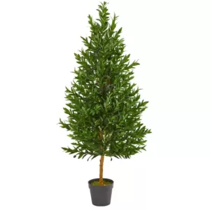 Nearly Natural 4.5 ft. Indoor/Outdoor Olive Cone Topiary Artificial Tree