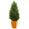 Nearly Natural Indoor/Outdoor 57-In. Bay Leaf Artificial Topiary Tree in Orange Planter
