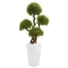 Nearly Natural 55 In. Four Ball Boxwood Artificial Topiary Tree in Tall White Planter