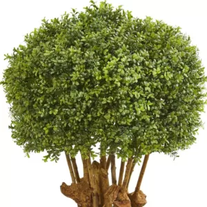 Nearly Natural Indoor/Outdoor 41 In. Boxwood Artificial Topiary Tree in White Planter