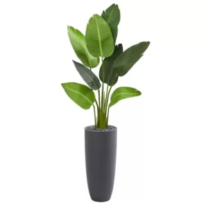 Nearly Natural Indoor 5.5 ft. Traveler's Palm Artificial Tree in Gray Planter