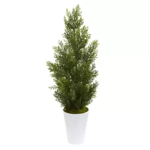 Nearly Natural Indoor/Outdoor 27 in. Mini Cedar Artificial Pine Tree in Decorative Planter