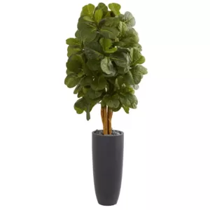 Nearly Natural 5.5 ft. High Indoor Fiddle Leaf Artificial Tree in Gray Cylinder Planter