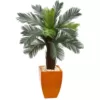 Nearly Natural 4.5 ft. High Indoor/Outdoor Cycas Artificial Tree in Orange Planter