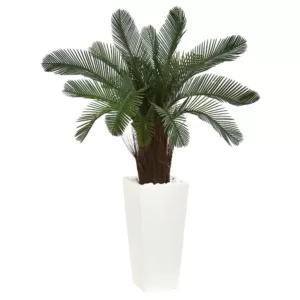 Nearly Natural 40 in. High Indoor/Outdoor Cycas Artificial Tree in White Tower Planter