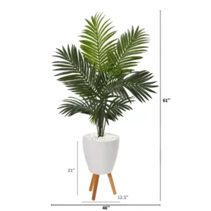 Nearly Natural 61 in. Paradise Palm Artificial Tree in White Planter with Stand