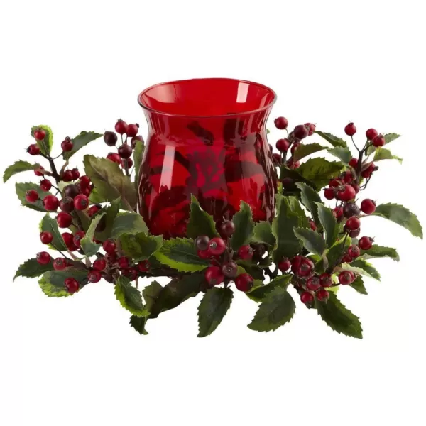 Nearly Natural 6.5 in. Holly Berry Candelabrum