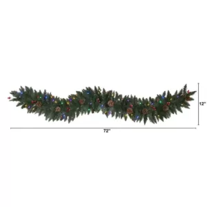 Nearly Natural 6 ft. Pre-Lit Snow Dusted Artificial Christmas Garland with 50 Multi-Colored LED Lights, Berries and Pinecones