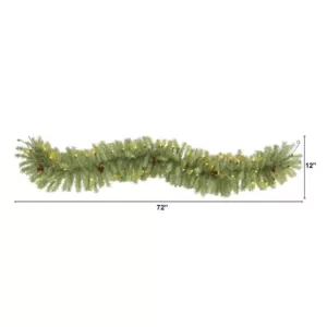 Nearly Natural 6 ft. Pre-Lit Christmas Pine Artificial Garland with 50 Warm White LED Lights and Pine Cones