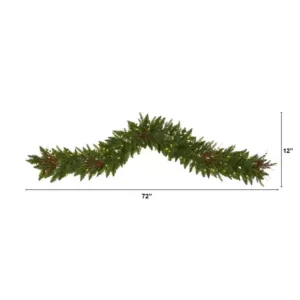 Nearly Natural 6 ft. Pre-Lit Christmas Pine Artificial Garland with 50 Warm White LED Lights and Berries