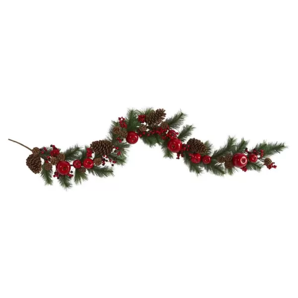 Nearly Natural 6 ft. Unlit Apple Artificial Garland Pine Cone and Berries