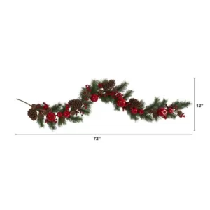 Nearly Natural 6 ft. Unlit Apple Artificial Garland Pine Cone and Berries