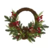 Nearly Natural 22in. Mixed Pine and Cedar with Berries and Pine Cones Artificial Wreath