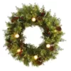 Nearly Natural 24 in. Pre-Lit Christmas Artificial Wreath with 50 White Warm Lights 7 Globe Bulbs Berries and Pine Cones