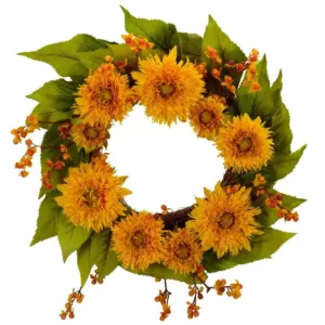 Nearly Natural 22.0 in. H Yellow Golden Sunflower Wreath
