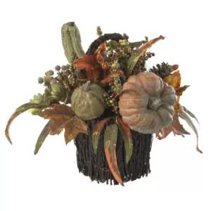 Nearly Natural 15 in. Fall Pumpkin and Berry Artificial Table Arrangement