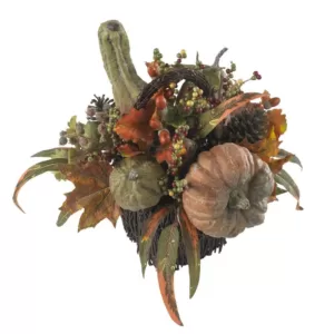 Nearly Natural 15 in. Fall Pumpkin and Berry Artificial Table Arrangement
