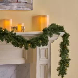 Noble House 9 ft. Noble Fir Battery Operated Pre-Lit Clear LED Artificial Christmas Garland