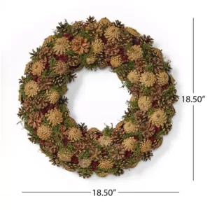 Noble House 18.5 in. Natural Brown Unlit Artificial Christmas Wreath with Pine Cones