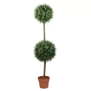 Northlight 55.5 in. Potted 2-Tone Artificial Boxwood Double Ball Topiary Tree