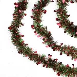 Northlight 50 ft. Unlit Red and Green Christmas Tinsel Garland with Red Polka Dots