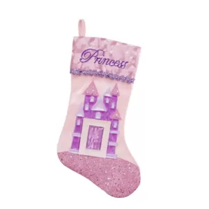 Northlight 18.5 in. Pink and Purple Embroidered Glitter Princess Photo Frame Christmas Stocking