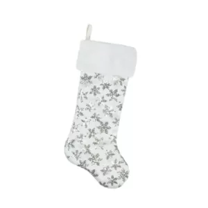 Northlight 20.5 in. Ice Palace White and Silver Sequin Snowflake Christmas Stocking with Faux Fur Cuff
