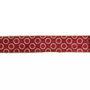 Northlight 2.5 in. x 16 yds. Metallic Red and Gold Circle Wired Craft Ribbon