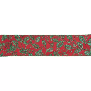 Northlight 2.5 in. x 16 yds. Sparkly Red and Green Holly Wired Craft Ribbon