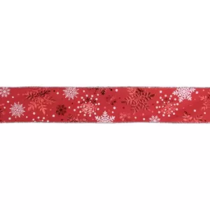 Northlight 2.5 in. x 16 yds. Metallic Red and White Snowflake Wired Craft Ribbon