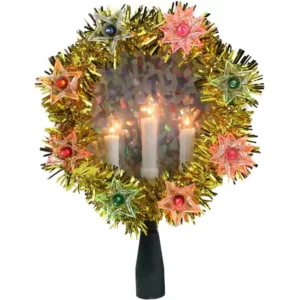 Northlight 7 in. Gold Tinsel Wreath with Candles Christmas Tree Topper - Multi Lights