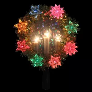 Northlight 7 in. Gold Tinsel Wreath with Candles Christmas Tree Topper - Multi Lights