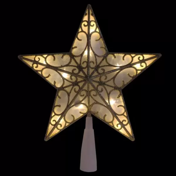Northlight 9 in. Gold Glitter Star LED Christmas Tree Topper - Warm White Lights