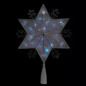 Northlight 10 in. Silver 8-Point Snowflake Christmas Tree Topper - Blue Lights