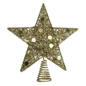Northlight 11.5 in. LED Lighted Gold Glittered Star Christmas Tree Topper with Multi-Lights