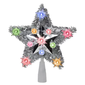 Northlight 9 in. Lighted Silver Tinsel Star Christmas Tree Topper in Multi-Lights