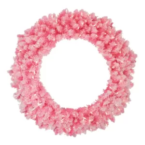 Northlight 36 in. Pre-Lit Flocked Pink Artificial Christmas Wreath with Clear Lights
