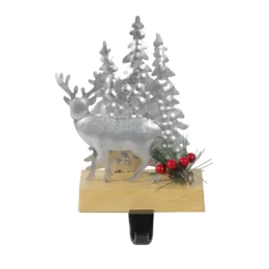 Northlight 8.5 in. Galvanized Metal Deer and Trees Christmas Stocking Holder