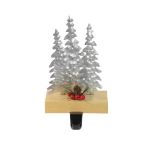 Northlight 8.5 in. Galvanized Metal and Wood Tree Shaped Christmas Stocking Holder