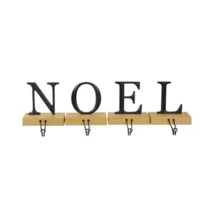 Northlight 6 in. Metal and Wood Noel Christmas Stocking Holder (Set of 4)