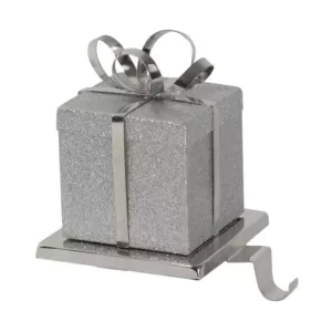 Northlight 6 in. Silver Glittered Gift Box Shaped Christmas Stocking Holder